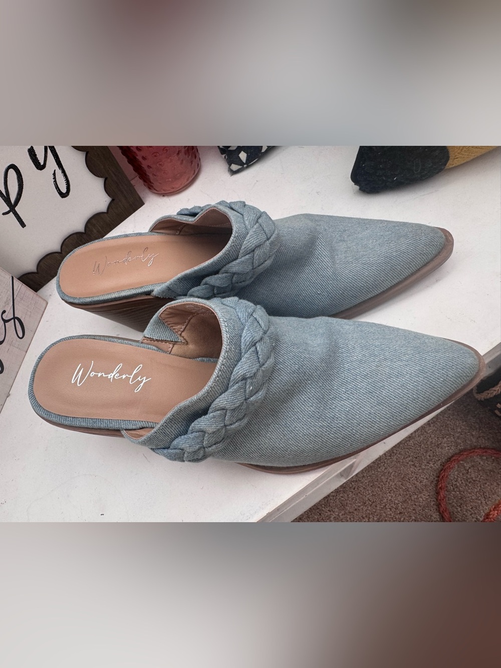 Denim pointed toe heeled mules - Picture 2 of 5
